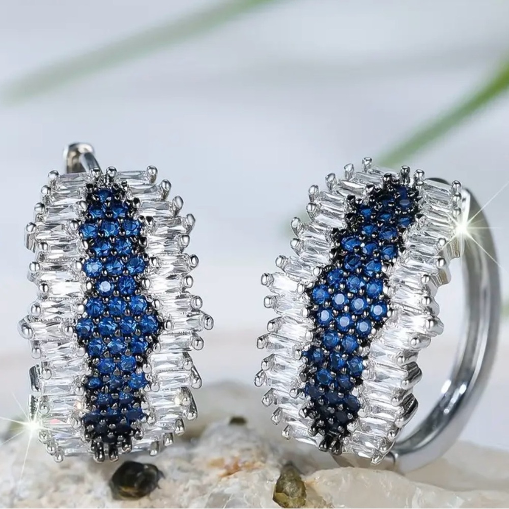Diamond cut round Sapphire and topaz hoop earrings in sterling silver.